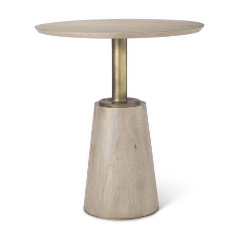 Maxwell 32" Round Light Wood Tabletop & Base with Gold Metal Accent Pedestal Bistro Table