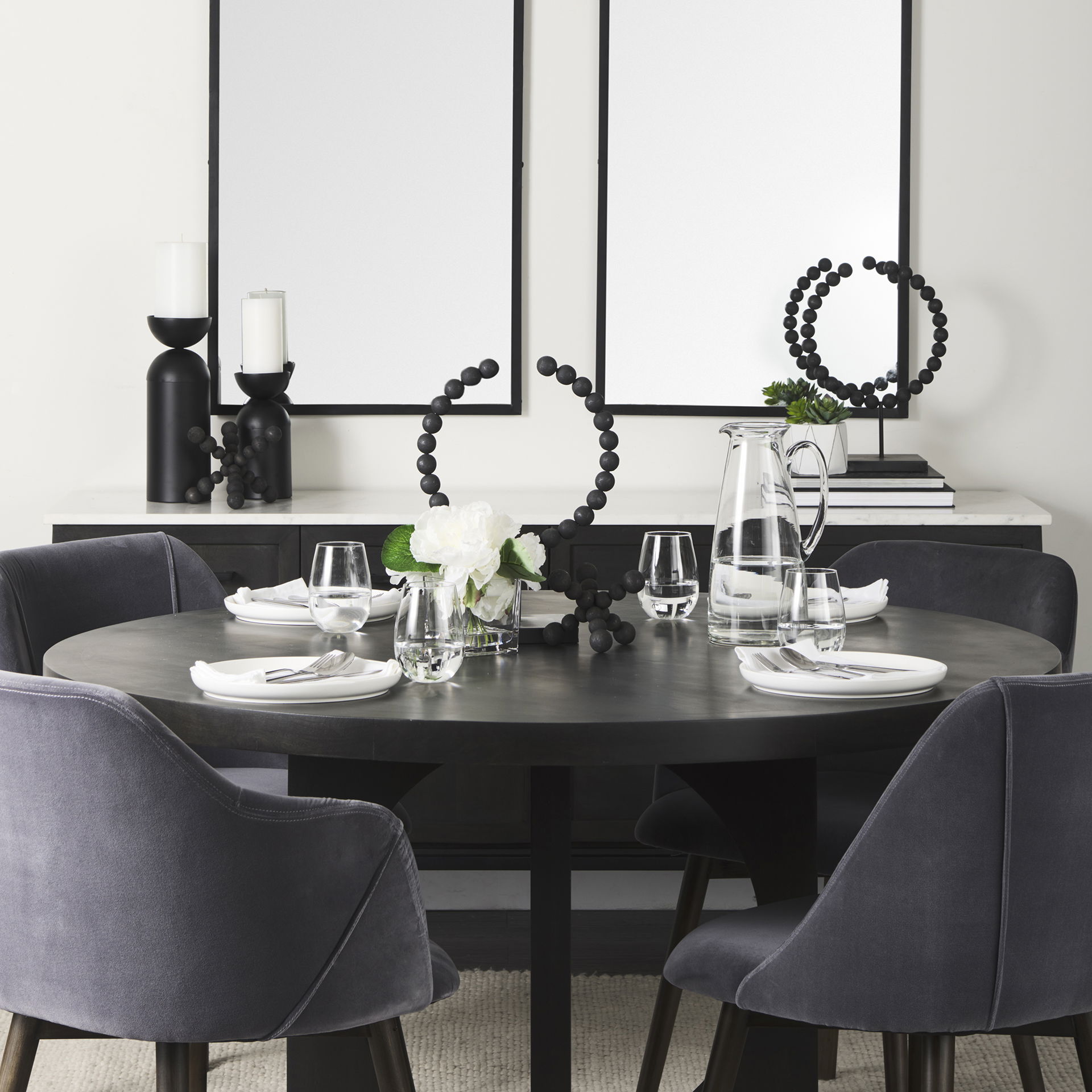 Liesl 54.L x 54.0W x 30.0H Black Wood with Circular Top Dining Table, by Mercana, 54" length x 54" width x 30" height View 3