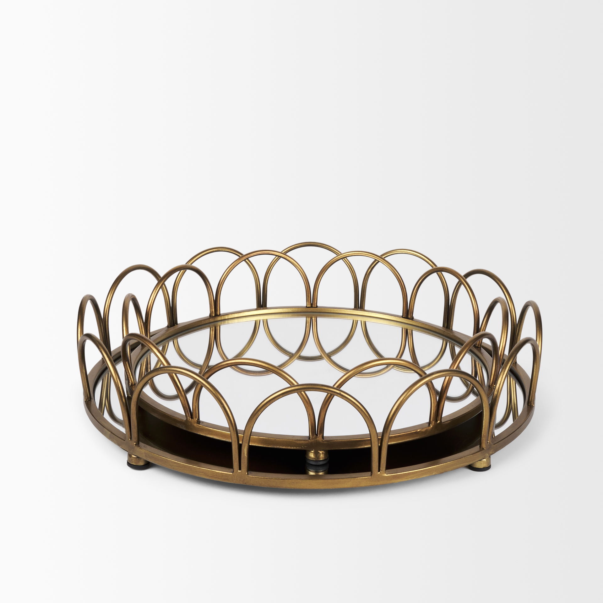 Lenore Round Metal/Mirror Tray Gold (Set of 2) large image 