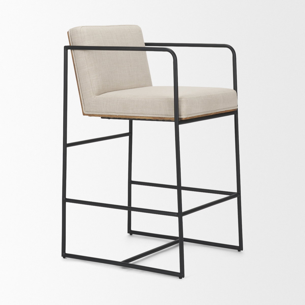 Stamford Backless 36.5in Seat Counter Stool | Beige Fabric with Metal, Counter & Bar Stool by Mercana, 18.7" length x 22.6" width x 36.5" height View 8