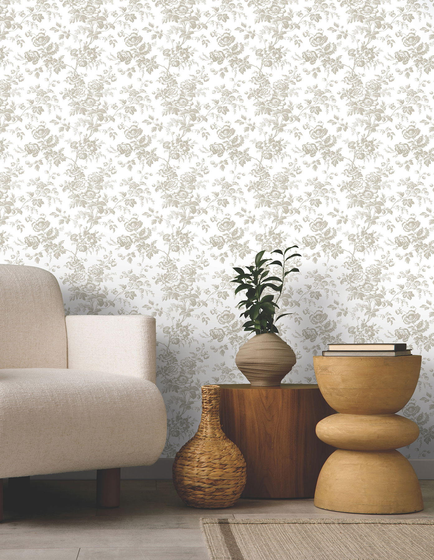 Anemone Toile Taupe Wallpaper, by York Wall, 33' length x 1'8.5" width x 0.02" depth View 2