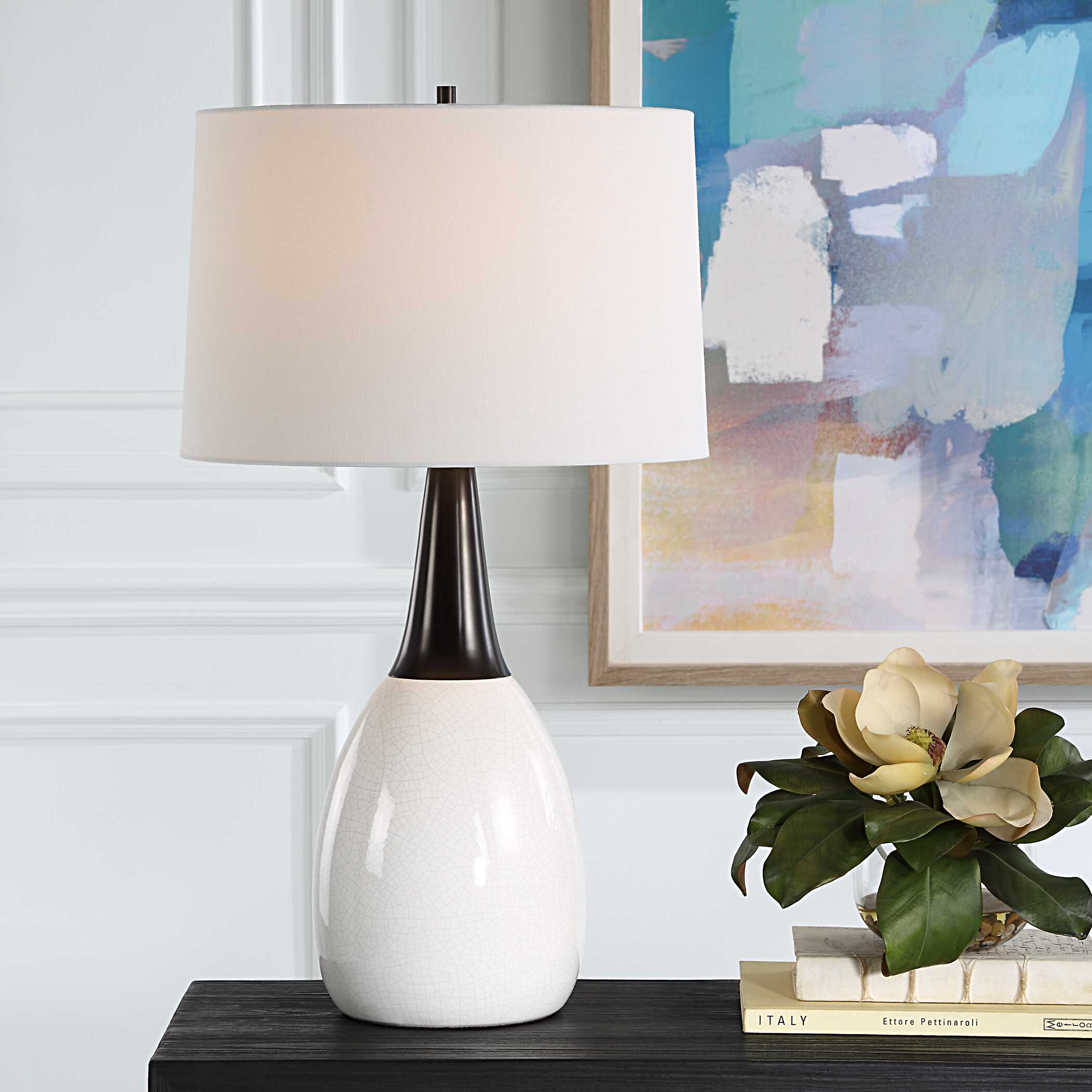 Fralin White Table Lamp, by Uttermost, 17" width x 30.5" height x 17" depth View 2