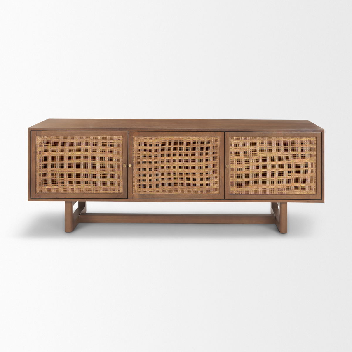 Grier 65' Medium Brown Wood with Cane Media Console, by Mercana, 65" length x 18.75" width x 23" height View 5