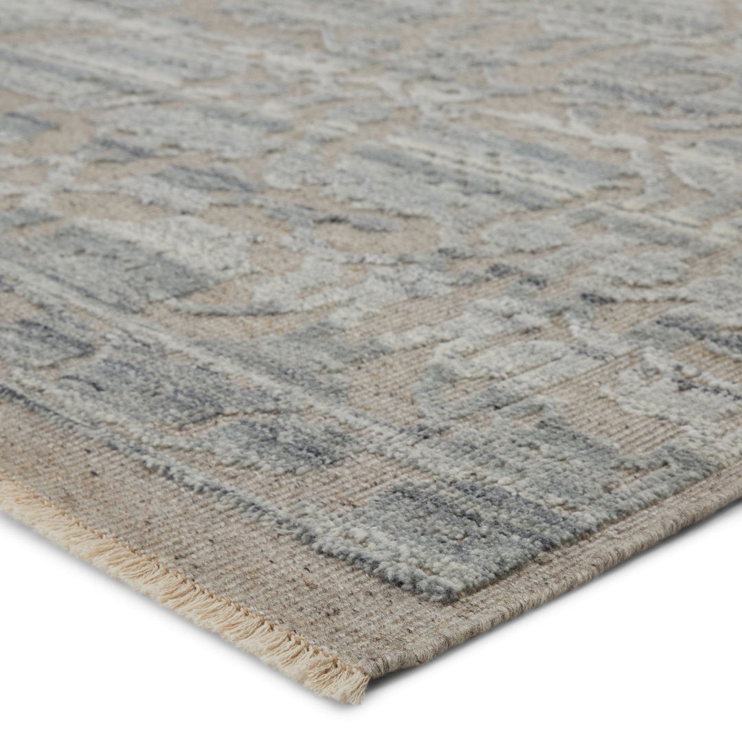 Damask Hand-Knotted Wool Gray Area Rug large image 