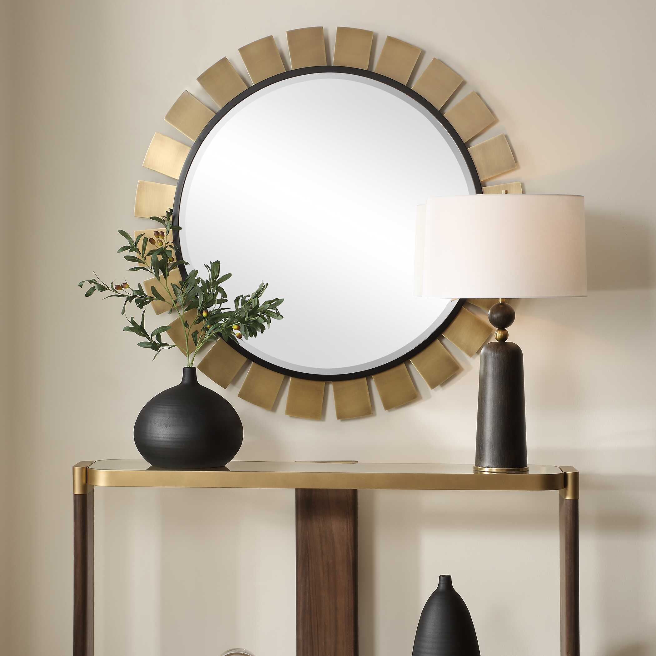 Toluca Round Brass Mirror, by Uttermost, 45" width x 45" height x 1.25" depth View 2