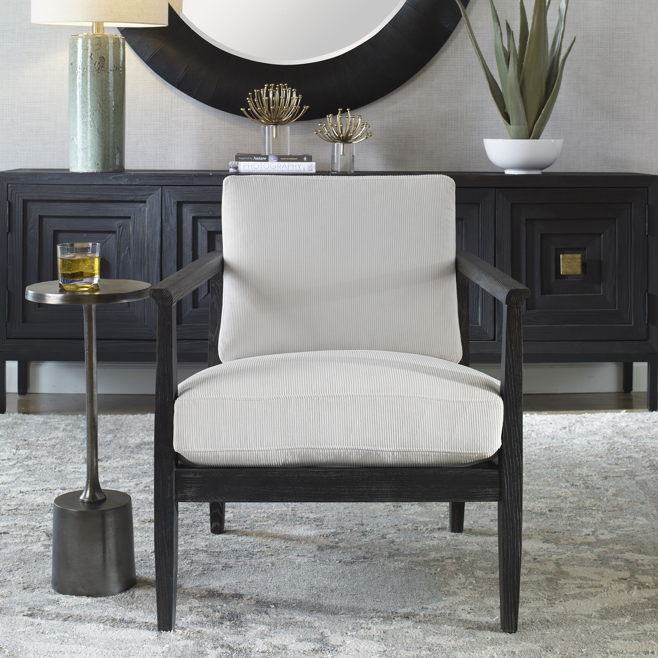 Brunei White Accent Chair, Furniture by Uttermost, 28.25" width x 32.5" height x 33.5" depth View 10