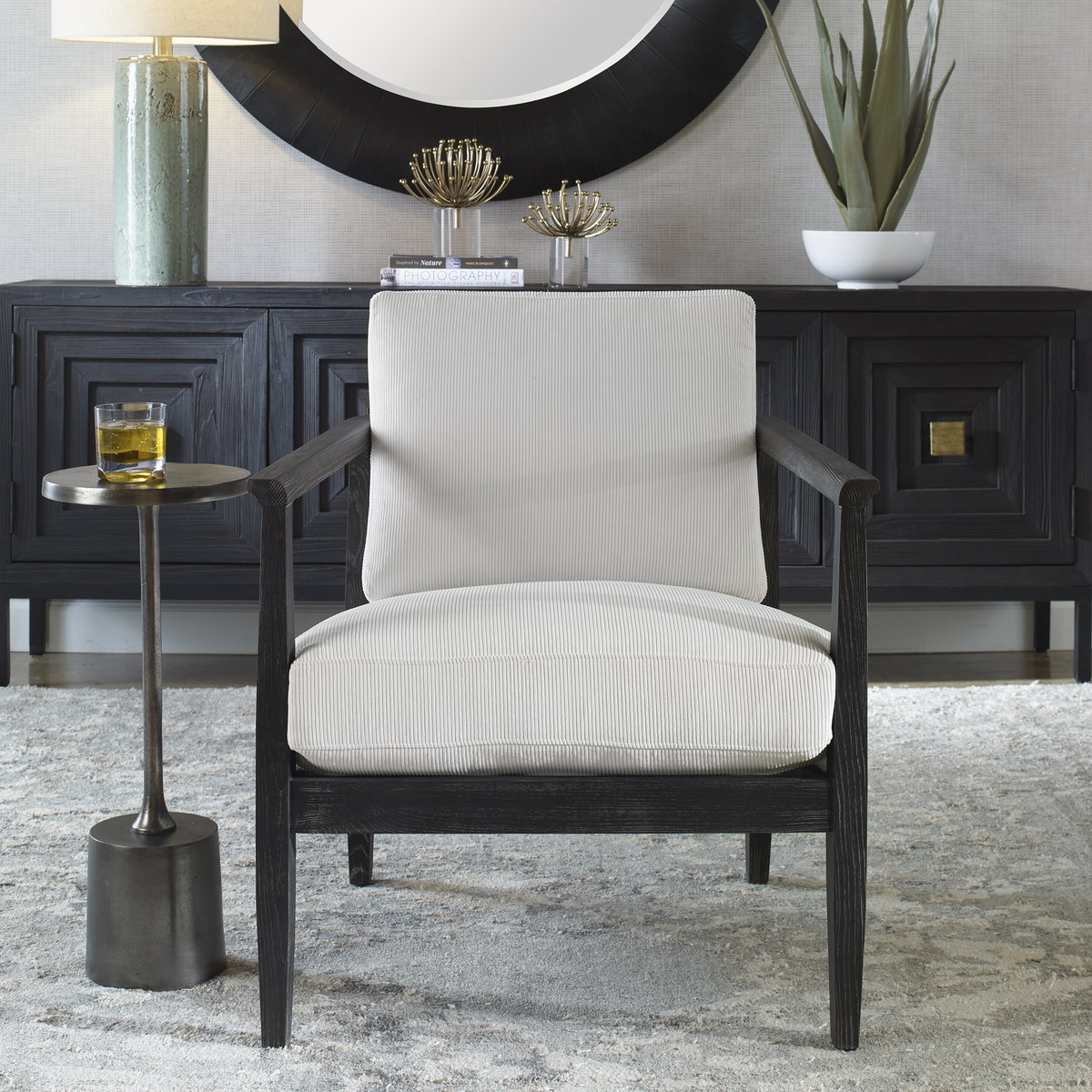 Brunei White Accent Chair, by Uttermost, 28.25" width x 32.5" height x 33.5" depth View 10