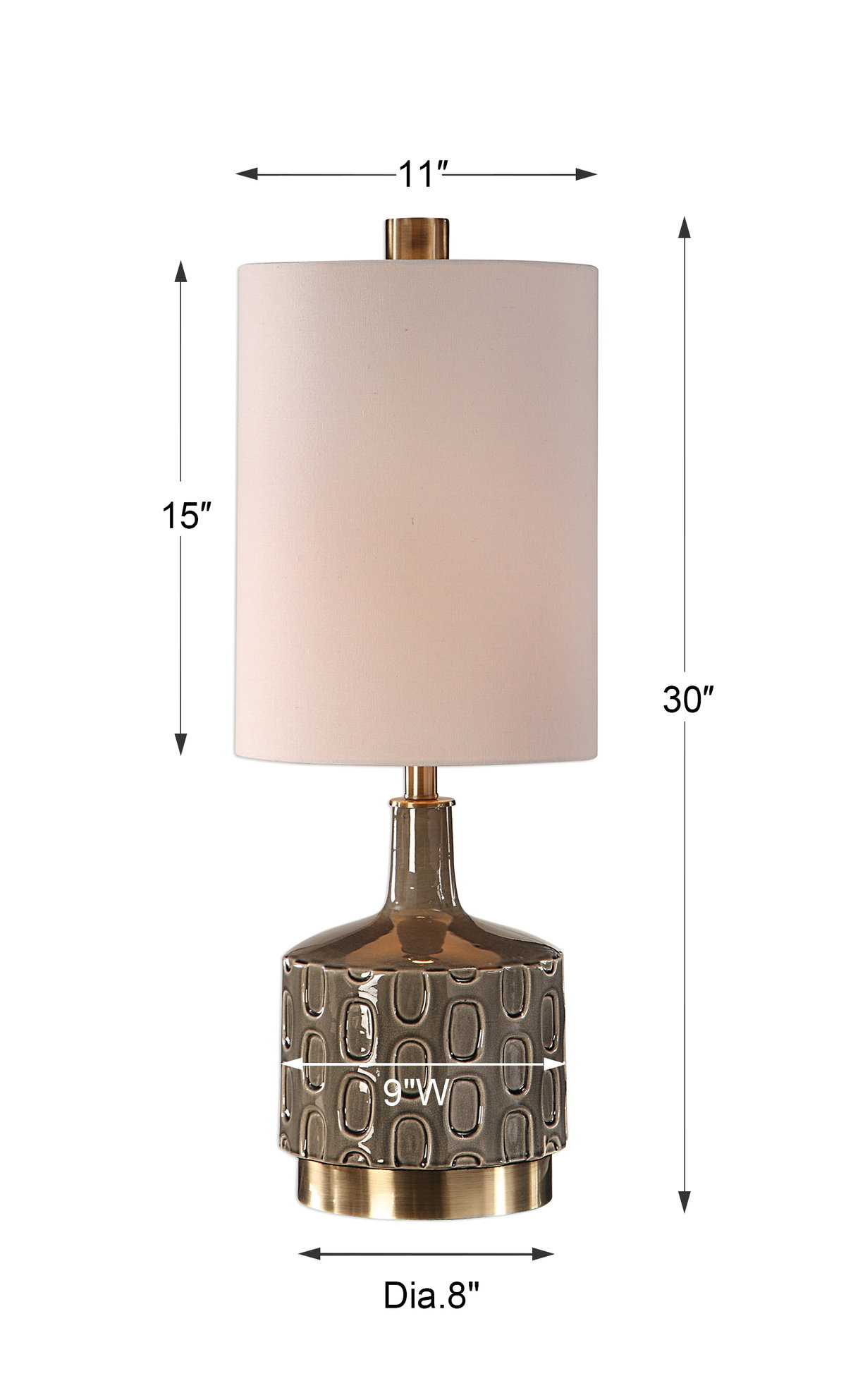 Darrin Gray Table Lamp, by Uttermost, 11" width x 30" height x 11" depth View 3