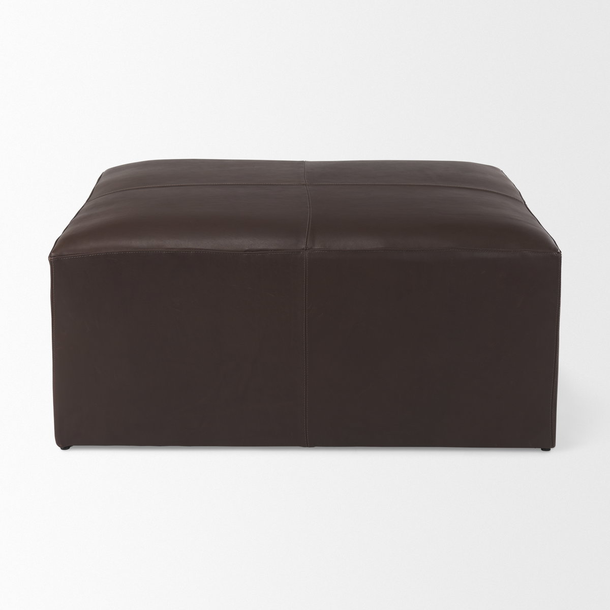 Minara 36L x 36W x 16H Square Dark Brown Leather Wrapped Ottoman, by Mercana, 36" length x 36" width x 16" height View 2