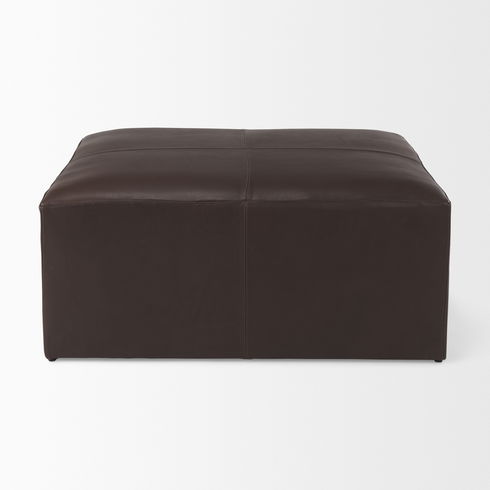 Minara 36L x 36W x 16H Square Dark Brown Leather Wrapped Ottoman