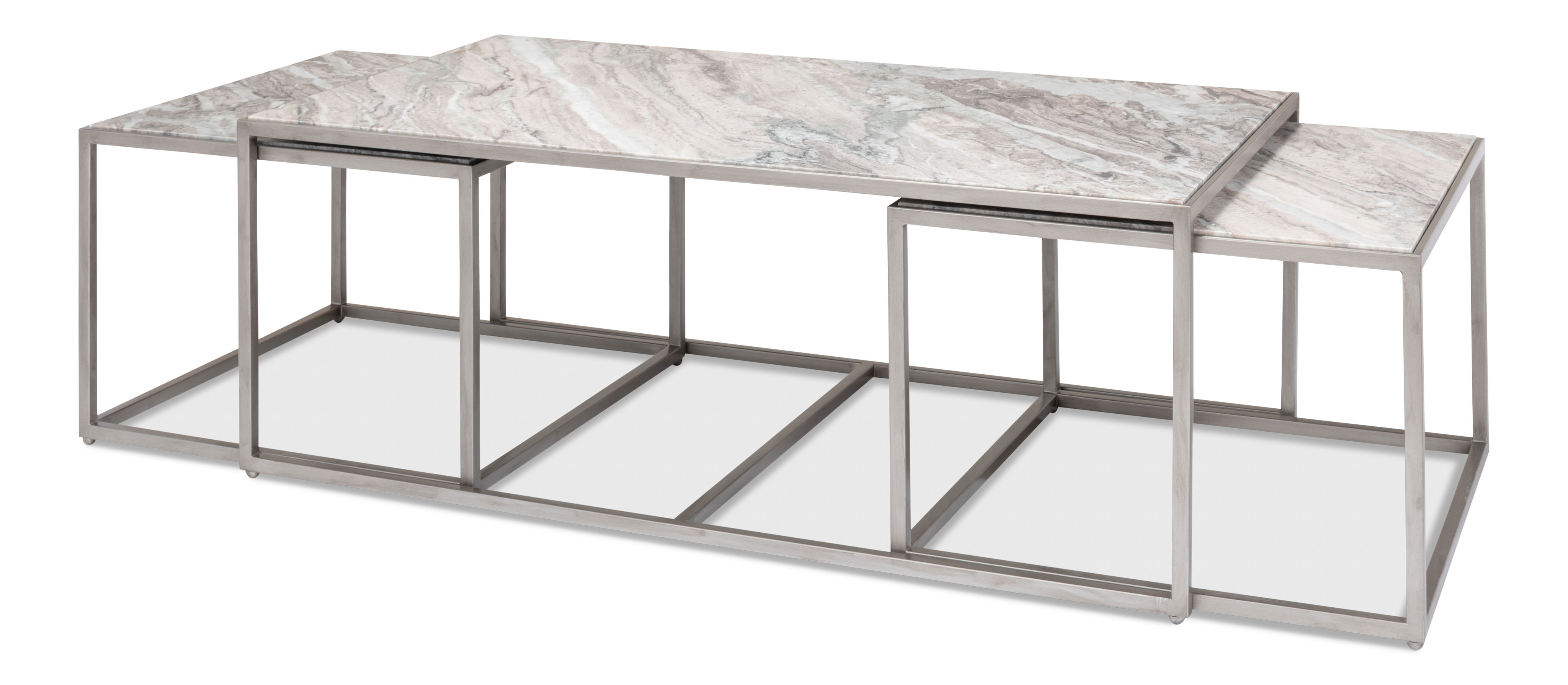 Set Of 3 Nesting Low Tables, Marble Tops large image 