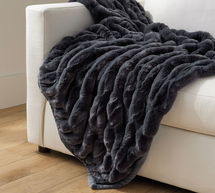 Online Designer Living Room Faux Fur Ruched Throw Blanket, 50 x 60", Steel Blue