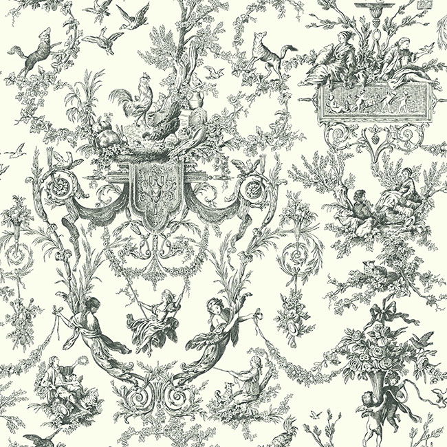 Old World Toile Black & White Wallpaper large image 