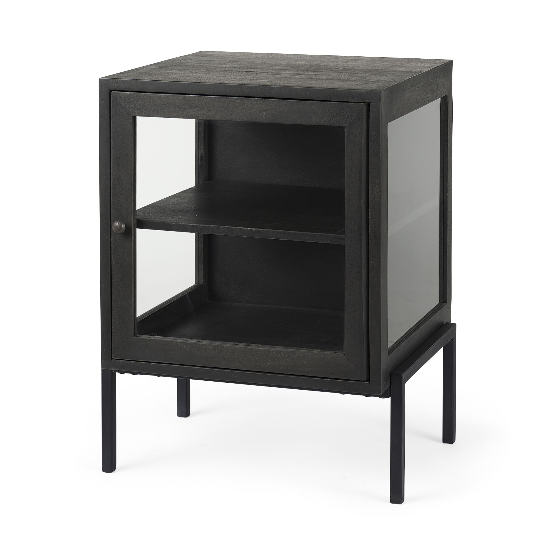Arelius 20L x 18W x 26H Black-Brown Wood with Black Metal Frame End/Side Table, Side & End Table by Mercana, 20" length x 18.75" width x 26" height View 1