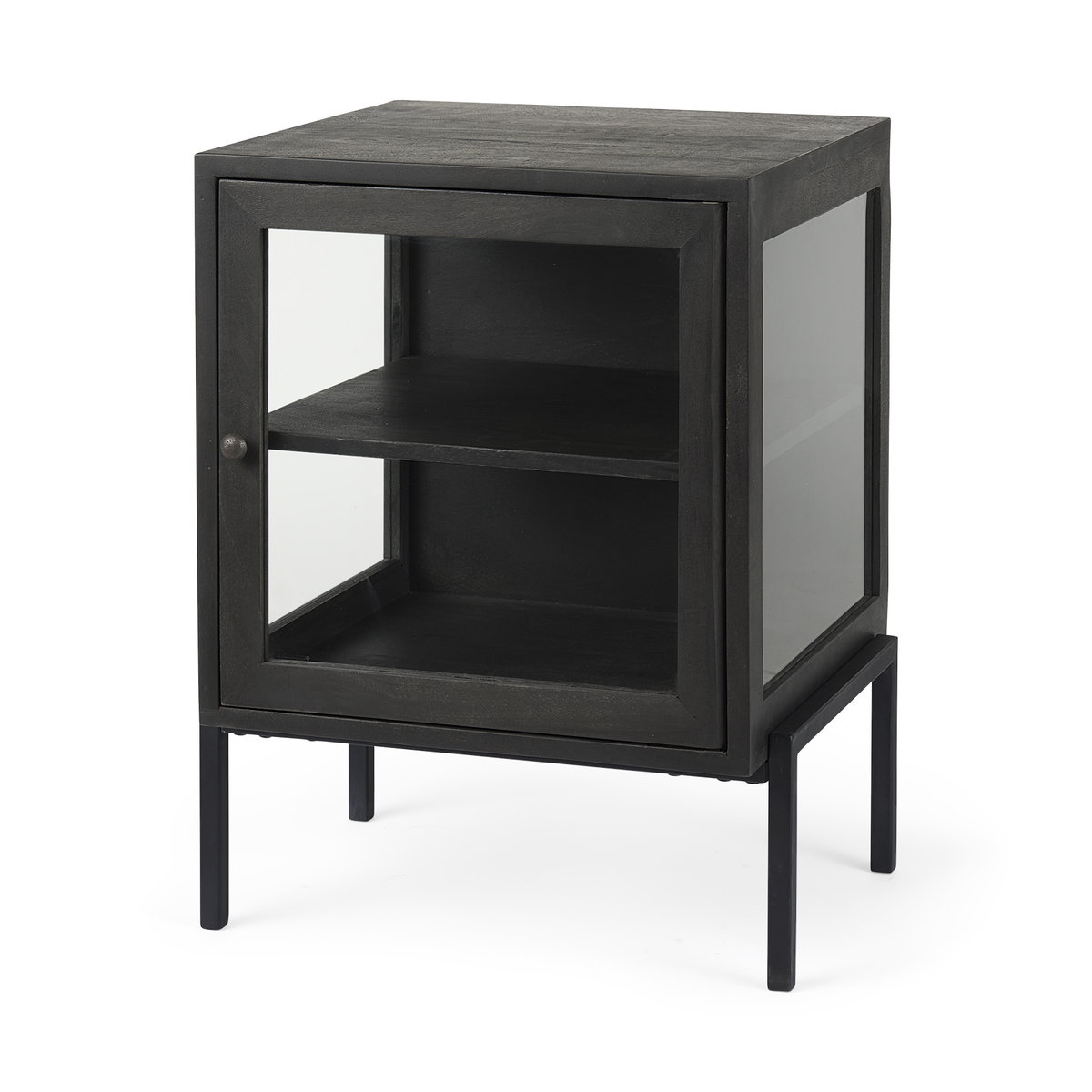 Arelius 20L x 18W x 26H Black-Brown Wood with Black Metal Frame End/Side Table, Side & End Table by Mercana, 20" length x 18.75" width x 26" height View 1