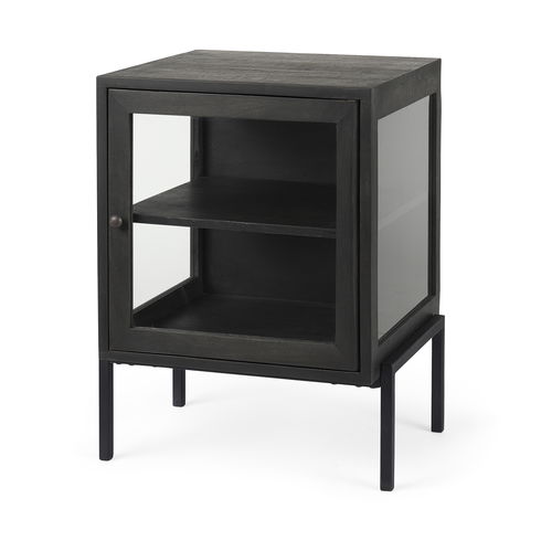 Arelius 20L x 18W x 26H Black-Brown Wood with Black Metal Frame End/Side Table