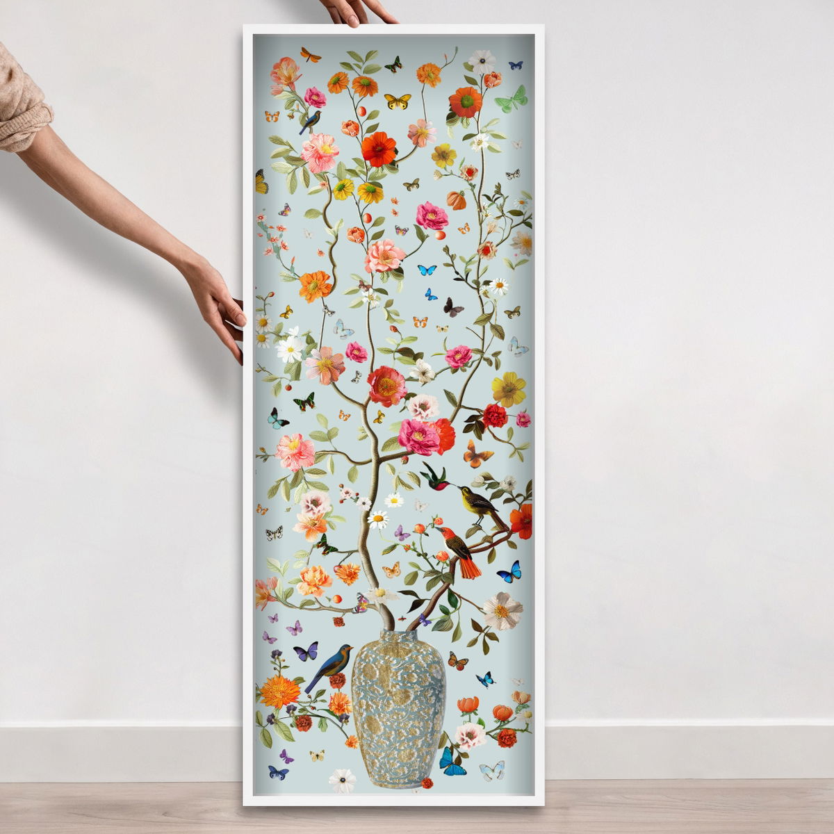 Blooming Coral and Blue 2 (Gold Leaf), Art by Oliver Gal,  20x54 View 4