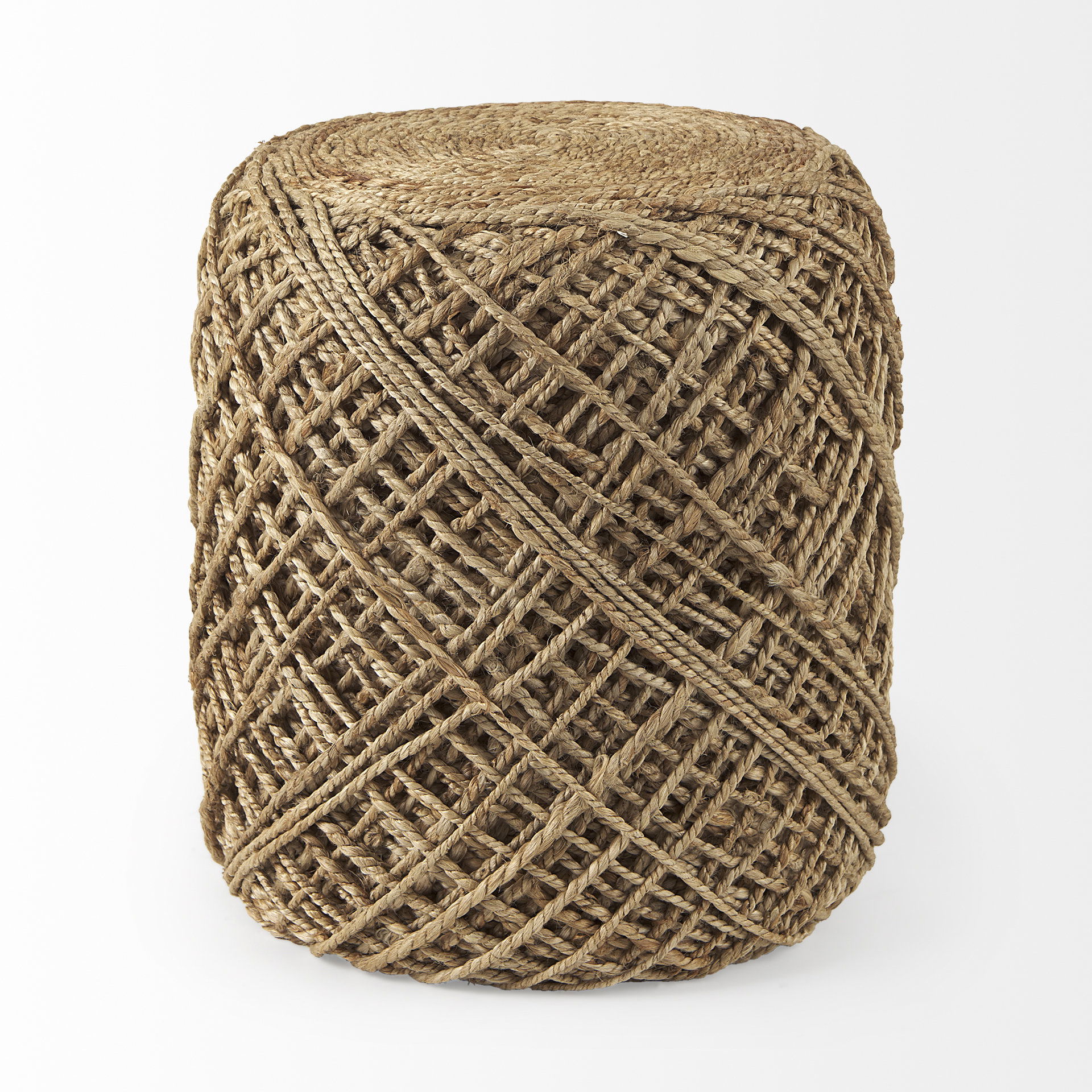 Allium Brown Handwoven Wool Cylindrical Pouf, Ottoman by Mercana, 15.75" length x 15.75" width x 17.75" height View 6