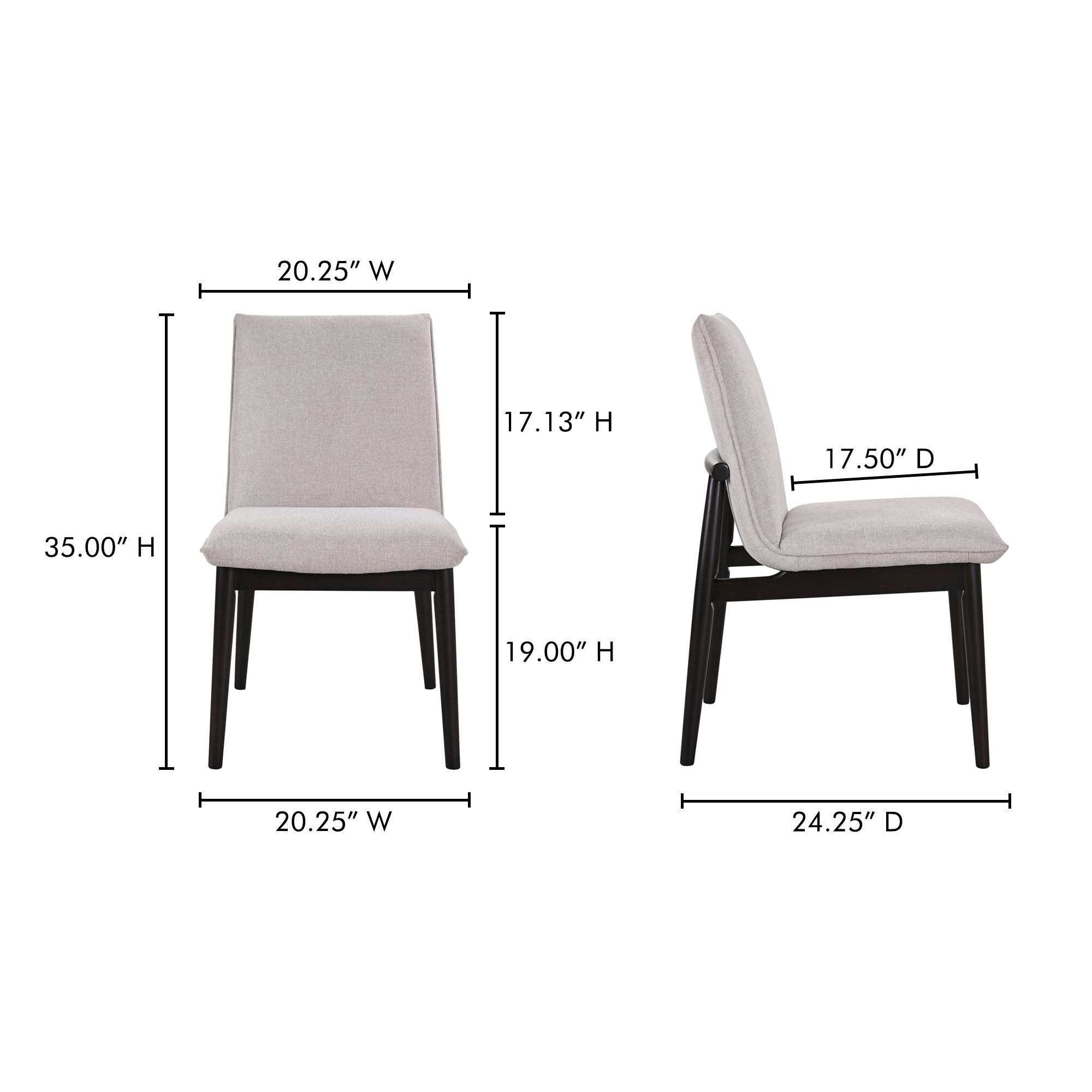 Charlie Dining Chair Beige– Set Of Two, by Moe's Home, 20.25" width x 35" height x 24.25" depth View 10