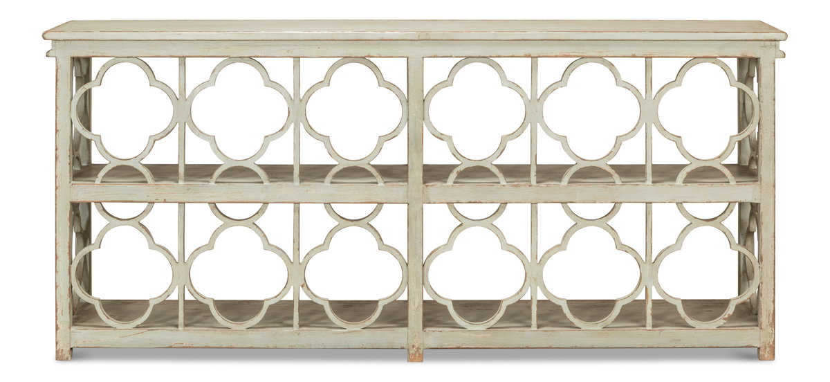 Quatrefoil Bookshelf Console Table, by Sarreid, 1'4" length x 6'6" width x 2'11" height View 3