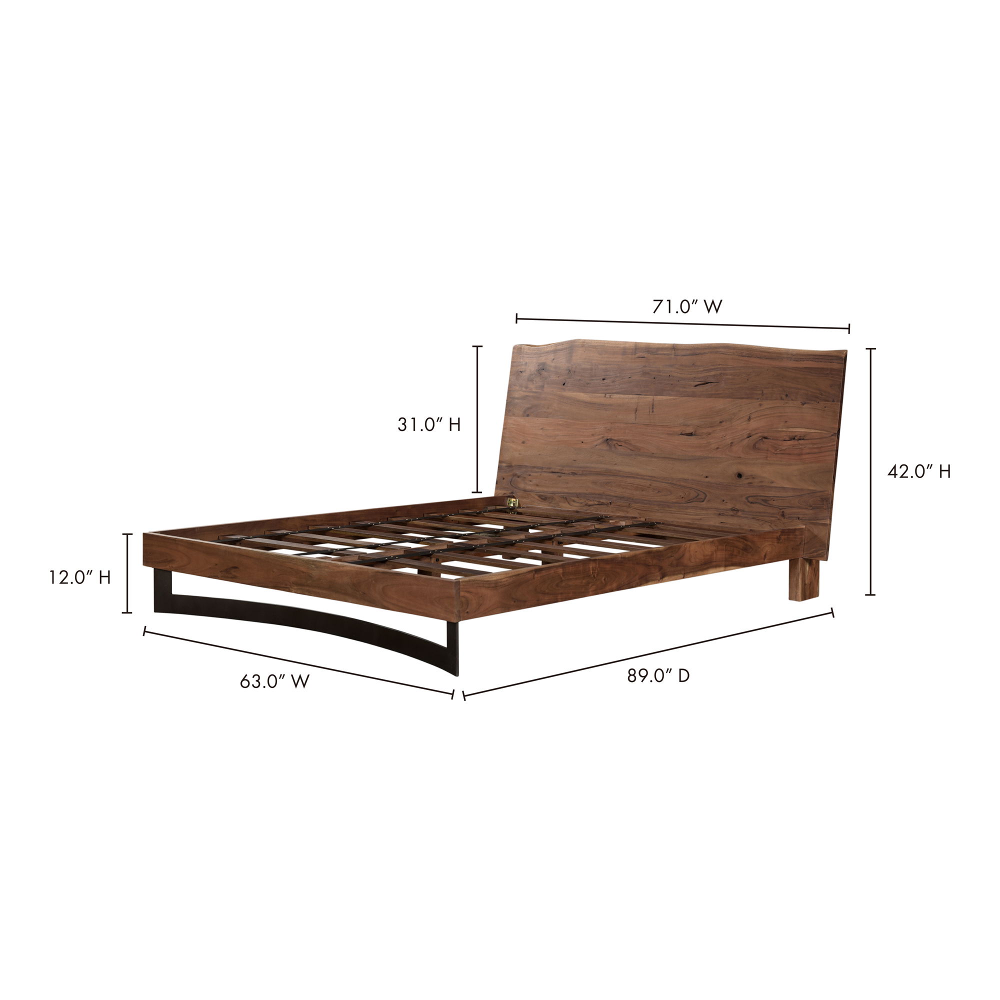 Bent Queen Size Bed Brown, by Moe's Home, 71" width x 42" height x 89" depth View 9