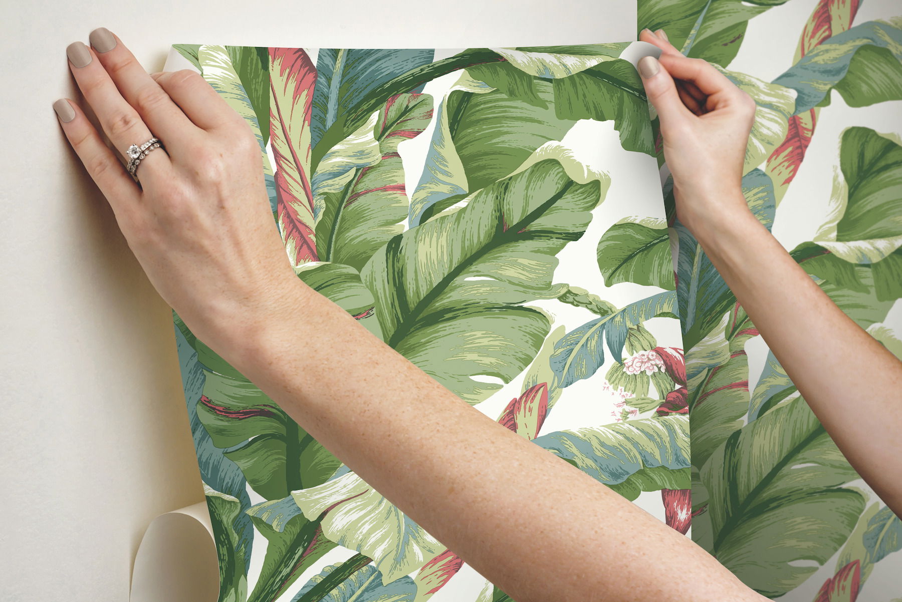 Banana Leaf White & Green Peel & Stick Wallpaper large image 