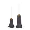 Polli Matte Black with Brushed Gold Metal Taper Candleholders (Set of 2), Candles & Candle Holder by Mercana, 4.33" length x 4.15" width x 11.4" height thumbnail 1