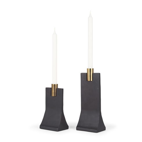 Polli Matte Black with Brushed Gold Metal Taper Candleholders (Set of 2)