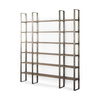 Taunton 80L x 10.5W x 90H Medium Brown Wood with Antique Nickel Metal Frame 6 Tier Shelving Unit, Shelving & Bookcase by Mercana, 80" length x 10.5" width x 90" height thumbnail 1