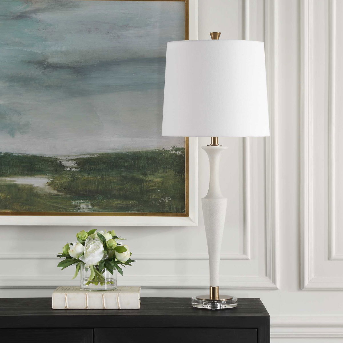 Colette White Stone Table Lamp, by Uttermost, 14" width x 35.5" height x 14" depth View 4