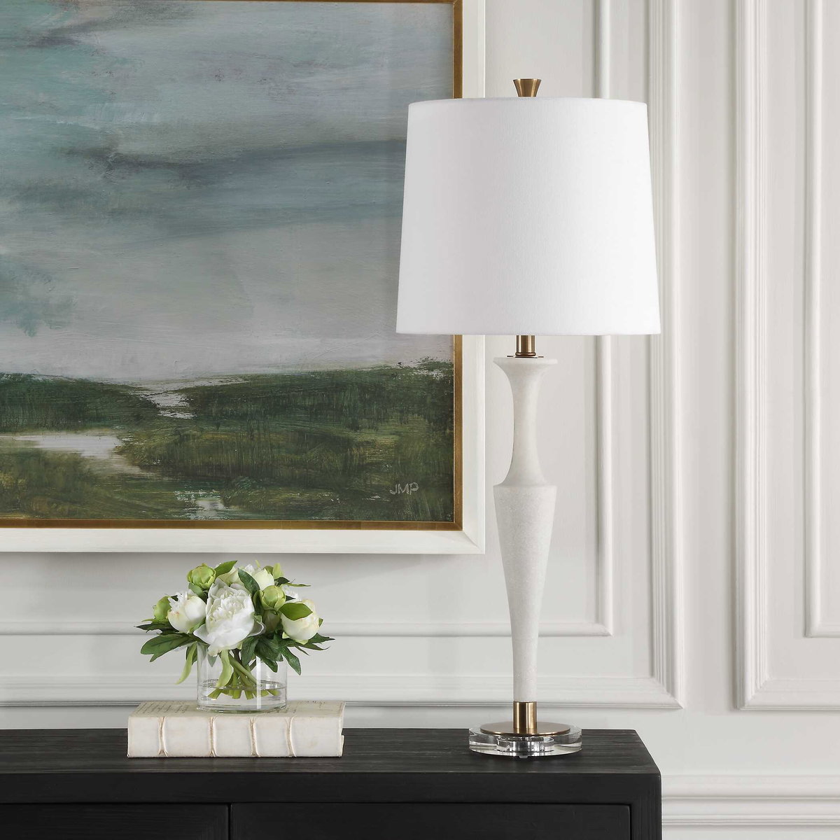 Colette White Stone Table Lamp, by Uttermost, 14" width x 35.5" height x 14" depth View 4