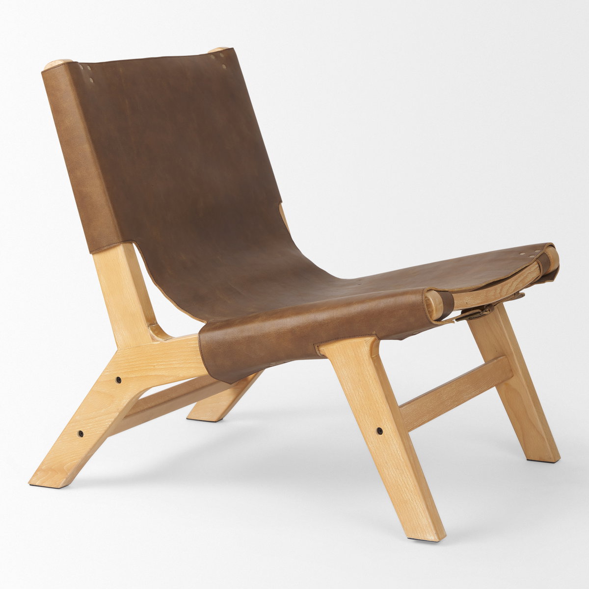Elodie 24.4L x 33.9W x 30.7H Brown Leather with Natural Beech Wood Frame Accent Chair, by Mercana, 24.41" length x 31.9" width x 30.71" height View 9