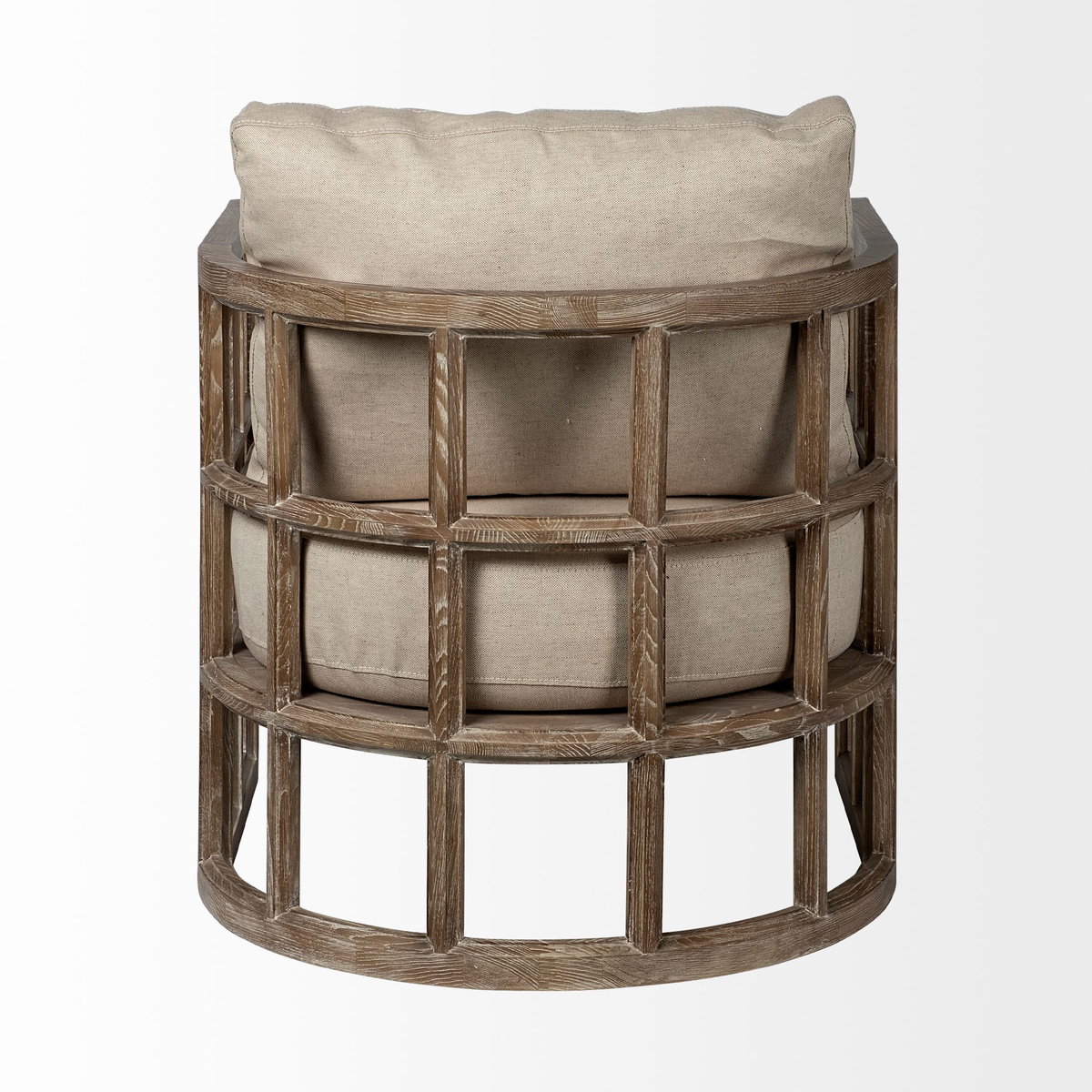 Skylar II Tan Fabric Covered Cushioned Demi-Lune Wooden Frame Accent Chair, by Mercana, 29" length x 29.75" width x 33.75" height View 7