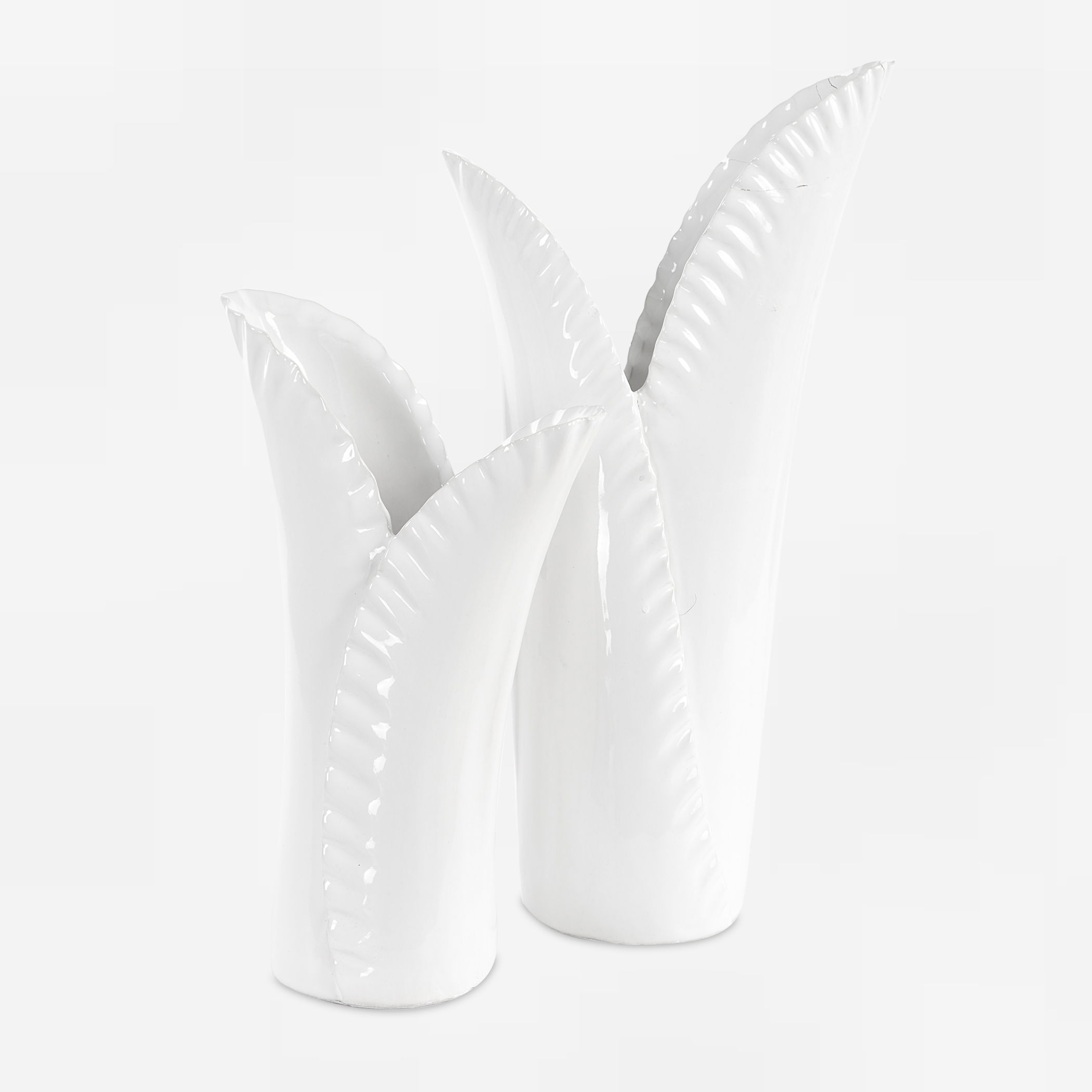 Leafscape White Vases Set/2, Decorative by Uttermost, 7.75" width x 15" height x 5.94" depth View 1