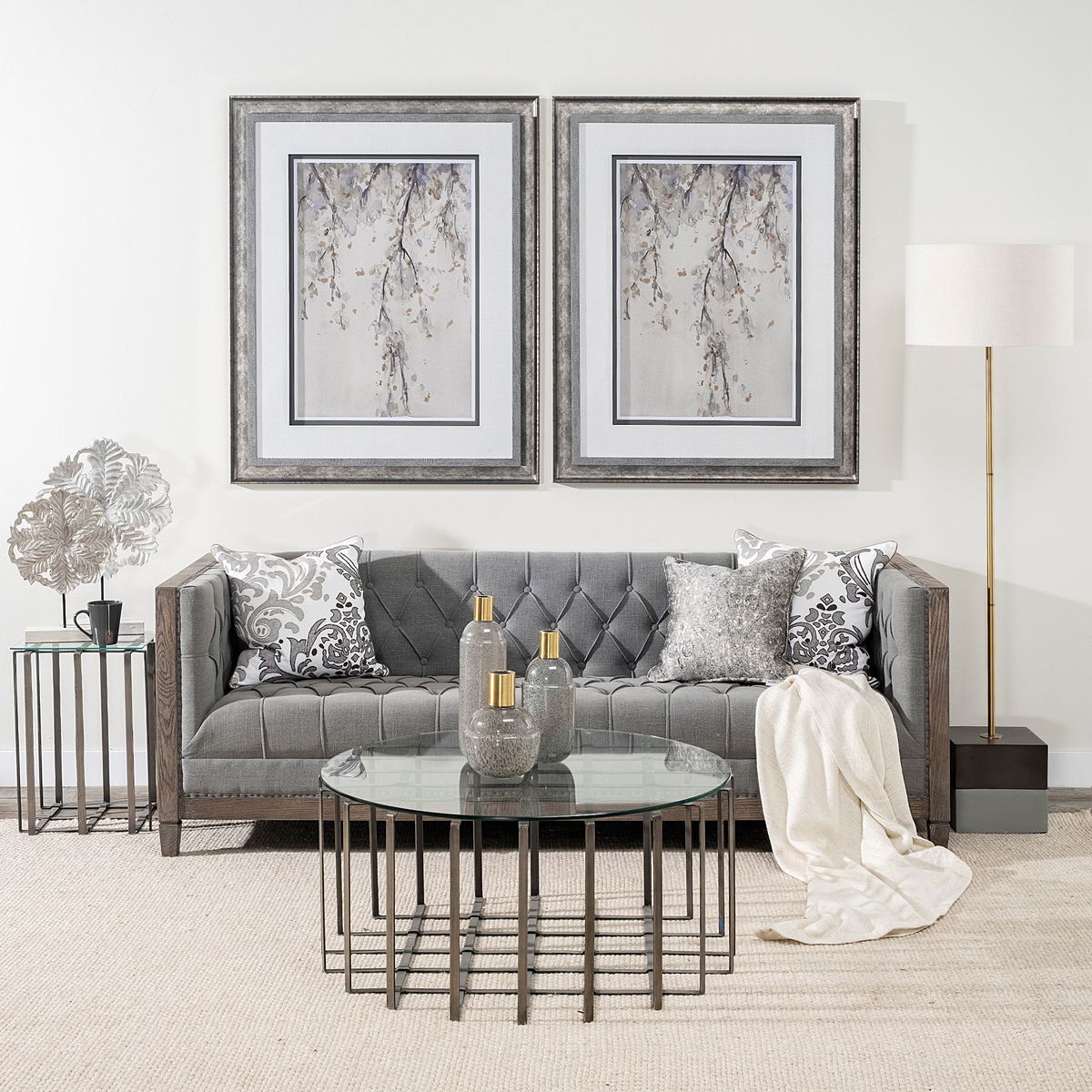 Kamara II (Large) 16L x 4W White Washed Wood with Antiqued Silver  Botanical Decorative Object, by Mercana, 15.95" length x 4" width x 22.24" height View 2