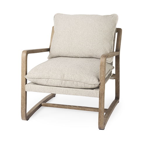 Brayden 28.3L x 34.1W x 35H Light Brown Wood with Beige Fabric Seat Accent Chair