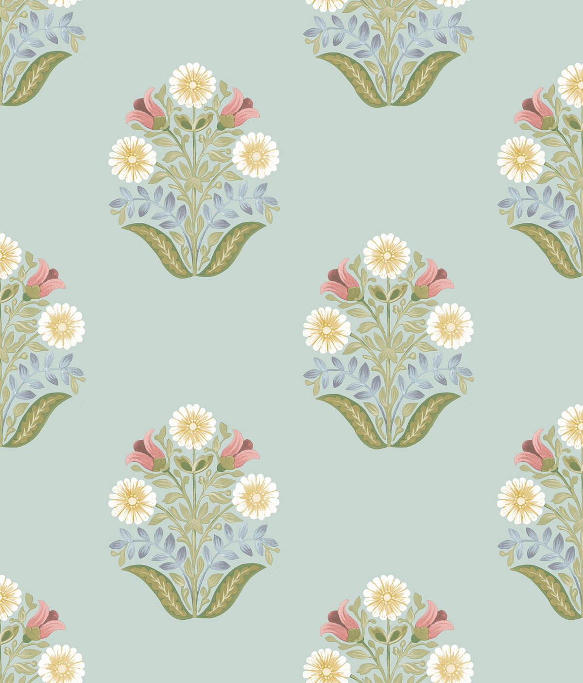 Sophie Aqua Floral Medallion Peel & Stick Wallpaper, by York Wall, 20' length x 1'8.5" width x 0.02" depth View 2