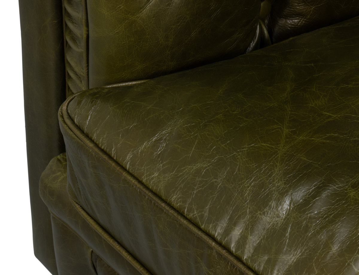 Savile Leather Chair,Green, Seating by Sarreid, 51" length x 39" width x 29" height View 8