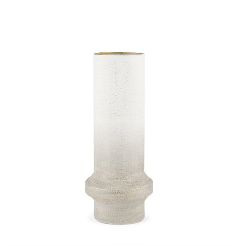 Tovah Medium Textured White with Gold Metal Vase