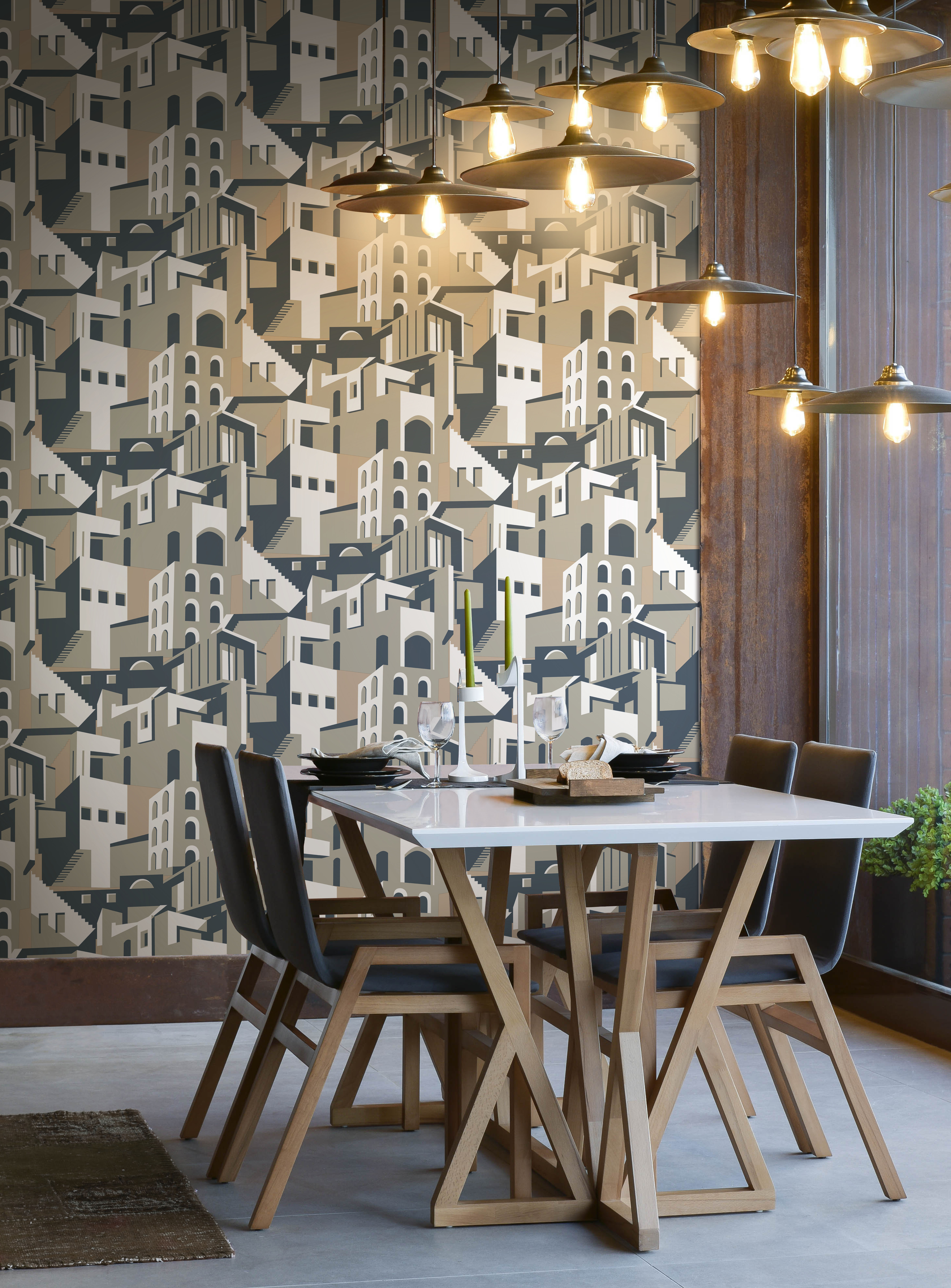 Architectural over Architectural Beige & Grey Peel & Stick Wallpaper large image 
