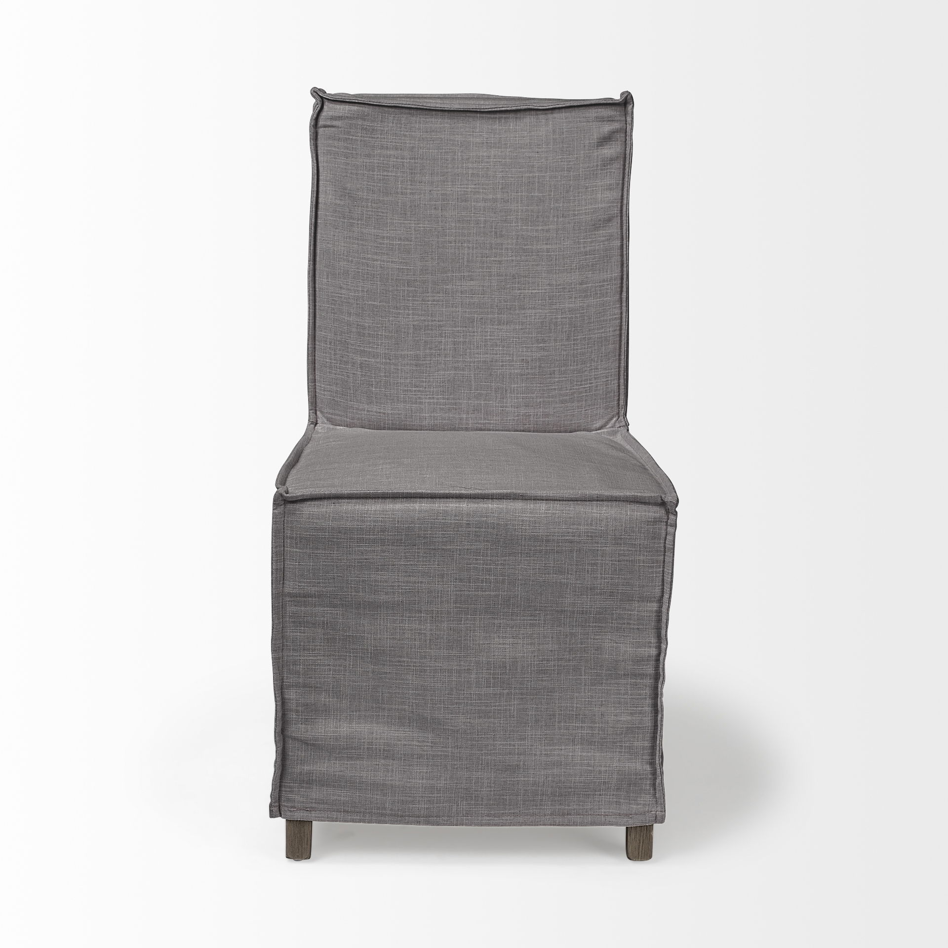 Elbert I Grey Fabric Slip-Cover Brown Wooden Base Dining Chair, by Mercana, 19.25" length x 21.75" width x 35.25" height View 4