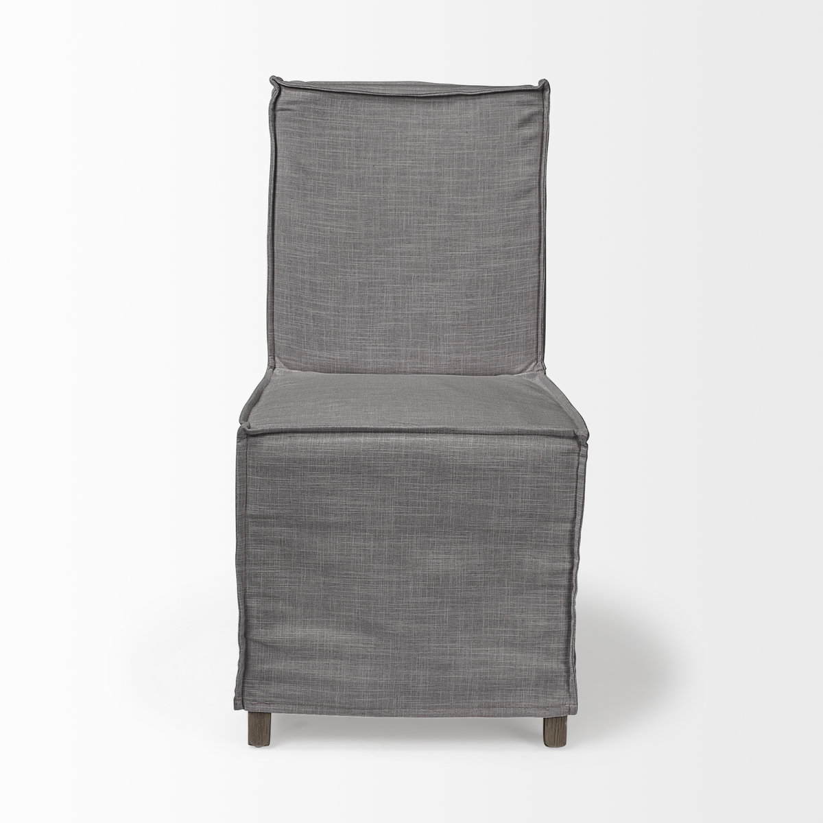 Elbert I Grey Fabric Slip-Cover Brown Wooden Base Dining Chair, by Mercana, 19.25" length x 21.75" width x 35.25" height View 4