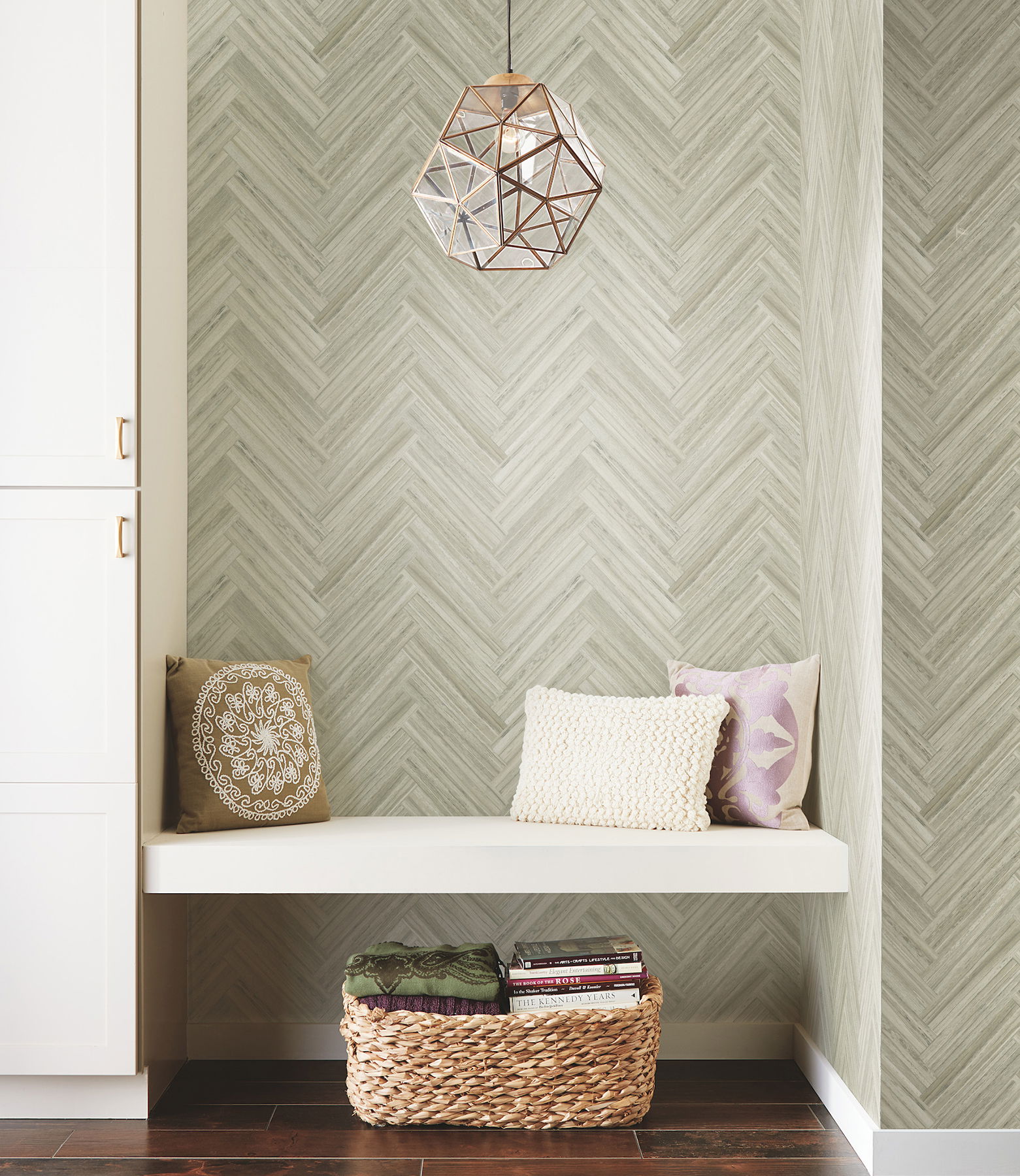 Hermosa Herringbone Brown Peel & Stick Wallpaper large image 