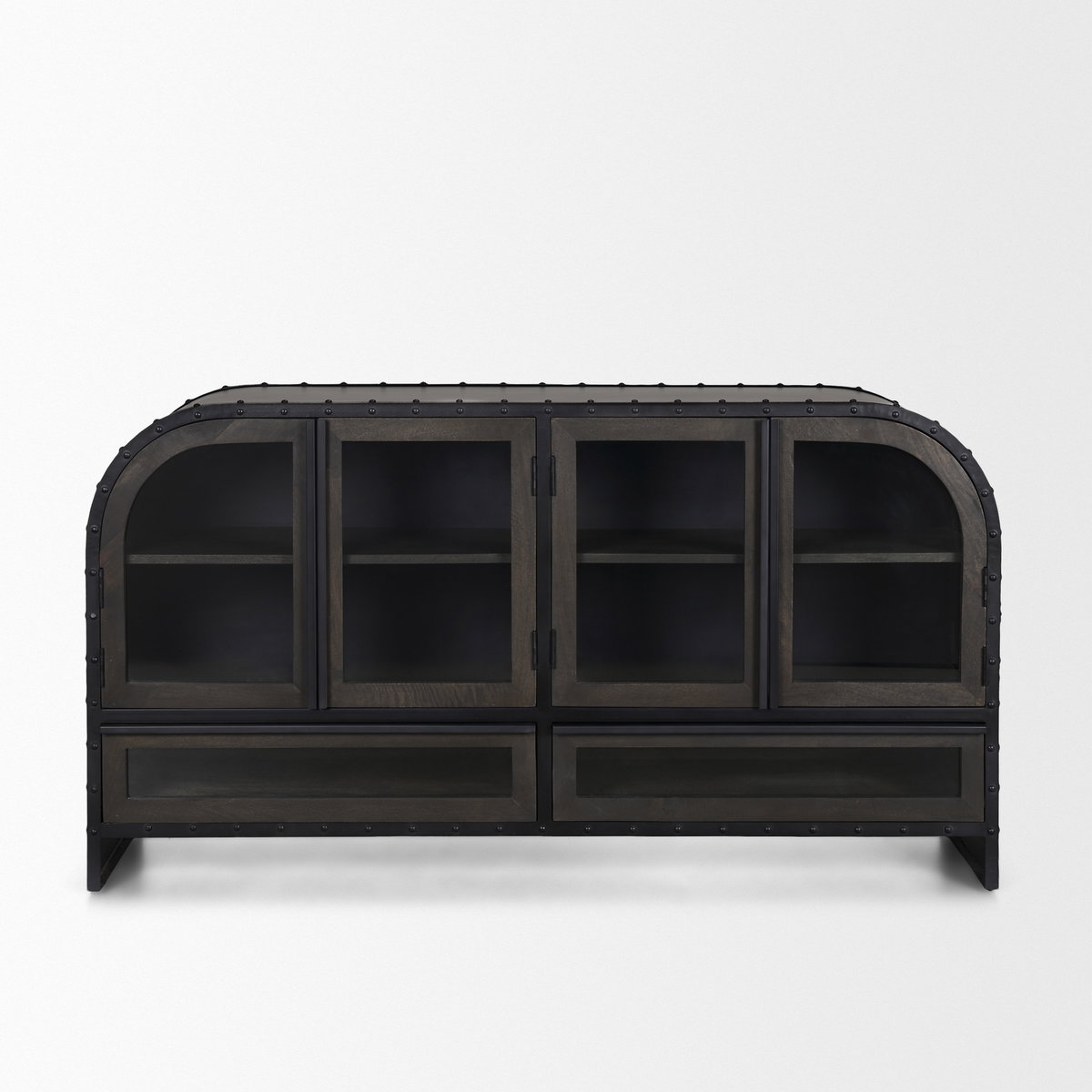 Gehry I 62.3x16.5 Black Metal Frame with Wood Accent 4 Cabinet Door Two Drawer Sideboard, Sideboards & Buffet by Mercana, 62.25" length x 16.5" width x 33.25" height View 3