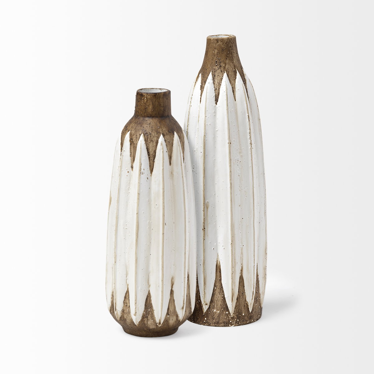 Sisko I Short Rustic Brown White Ceramic Vase, by Mercana, 4.92" length x 4.92" width x 13.98" height View 7