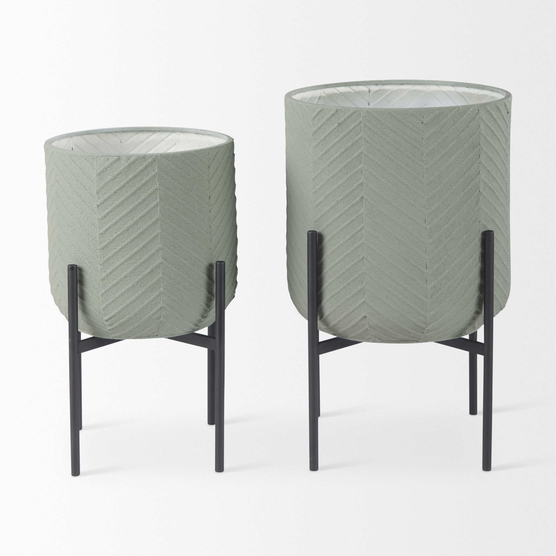 Mabel Set of Two 15.4 x 24.8  Green Top with Black Iron Base Plant Stands, Planter by Mercana, 15.35" length x 15.35" width x 24.8" height View 3