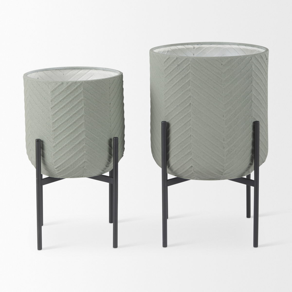 Mabel Set of Two 15.4 x 24.8  Green Top with Black Iron Base Plant Stands, Planter by Mercana, 15.35" length x 15.35" width x 24.8" height View 3