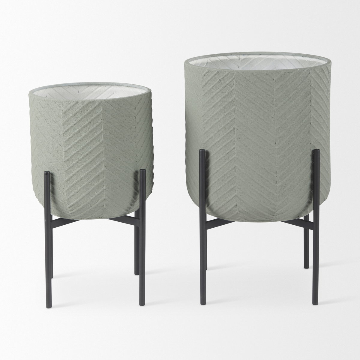 Mabel Set of Two 15.4 x 24.8  Green Top with Black Iron Base Plant Stands, Planter by Mercana, 15.35" length x 15.35" width x 24.8" height View 3