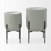 Mabel Set of Two 15.4 x 24.8  Green Top with Black Iron Base Plant Stands, Planter by Mercana, 15.35" length x 15.35" width x 24.8" height thumbnail 3