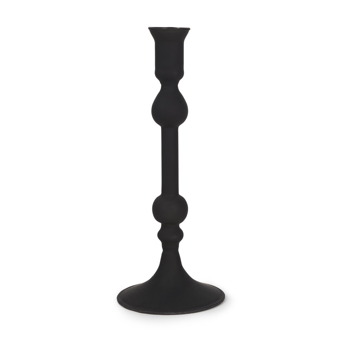Haute Medium Matte Black Blown Glass Candlestick, Candles & Candle Holder by Mercana, 4.06" length x 4.06" width x 10.24" height View 1